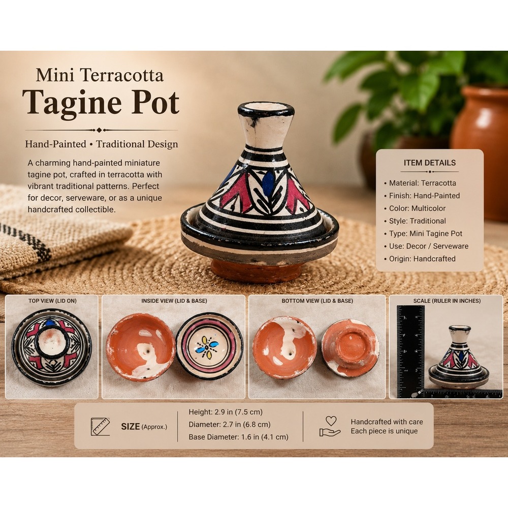 Miniature Moroccan Tagine Hand Painted Ceramic Spice Pot Salt Cellar Decorative